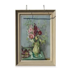 Oil on canvas \"Bouquet of flowers\" by Rudolf Zender (1901-1988).